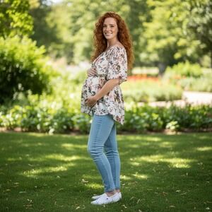 Sirenily Maternity Off Shoulder‎ Floral Print Ruffle Tunic Top Blouse S